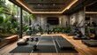 Stylish and functional home gym setup in a modern house, perfect for text integration. [Home gym in modern stylish house