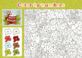 Fototapeta Młodzieżowe - Food and drinks themed coloring page by number for kids with cute christmas cacao
