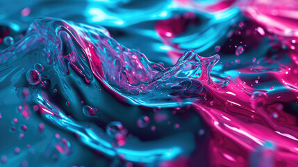 Wall Mural - A fluid background with neon blue and pink fluids intertwined, resembling a futuristic cyberpunk aesthetic
