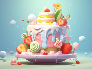 Wall Mural - Colorful 3D food illustration