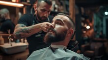 AI Generated Illustration Of A Man Getting A Shave At A Barber Shop