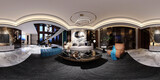 Fototapeta  - 360 degrees living room. 3d render of modern luxury living room, apartment house. 