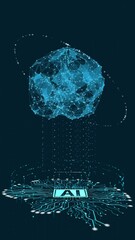 Artificial intelligence Electronic brain AI. Digital mind 3D Brain illustration. Electronic Neural connections data analysis network structure animation cyber brain