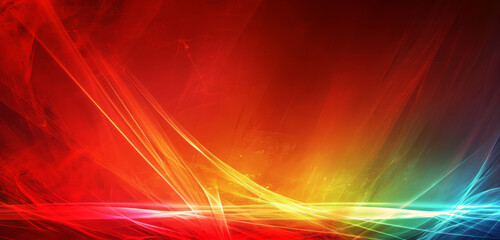 Sticker - Colourful abstract rainbow chaos streaks with a grungy texture on a red background.