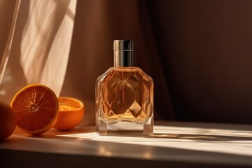 Beautiful bottle with perfume on a dark background