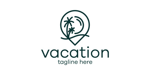 Wall Mural - logo design combining the shape of a pin map with a palm tree, vacation logo design.