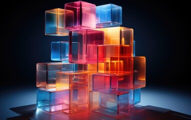 Poster - A vibrant collection of geometric blocks illuminates the indoor space with artistic flair and radiating light