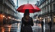 © Frantisek - woman in the rain on the street with a red umbrella