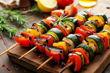Vegetarian Mixed Vegetable Skewers Ready For A Summer Meal