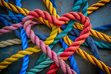 Wall Mural - A group of colorful ropes connected together to form a love heart shape