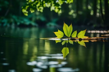 Canvas Print - leaves reflected in water