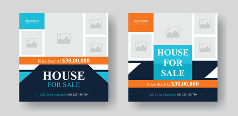 creative real estate home business fully editable square social media post vector layout design, modern and professional social media banner promotion design for your real estate agency. 