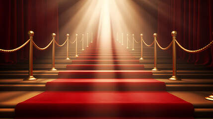 Red carpet staircase with smoke and spotlights, holiday awards ceremony event