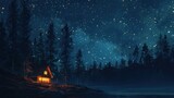 Fototapeta  - Night, cozy atmosphere under the stars in the sky, illustration for podcast.