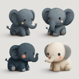 Fototapeta Dziecięca -  Clipart set of 4 simple abstract happy elephants by Generative AI