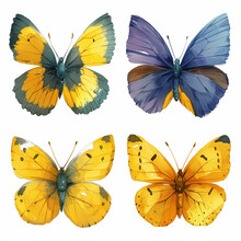 Clipart Set Of 4 Simple Abstract Happy Butterflies By Generative AI