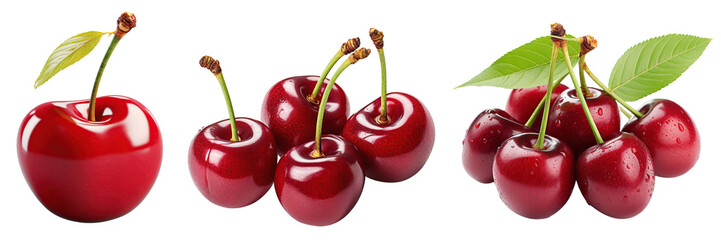 Wall Mural - Collection of cherries isolated on transparent or white background