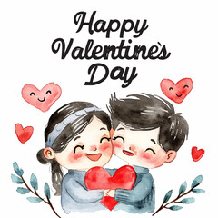 Wall Mural - Happy valentines day watercolor paint  