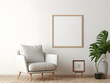 © tanjidvect - Living room with chair and blank white frame mockup on the wall
