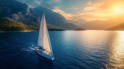 Wall Mural - A person sailing a boat and enjoying the sea