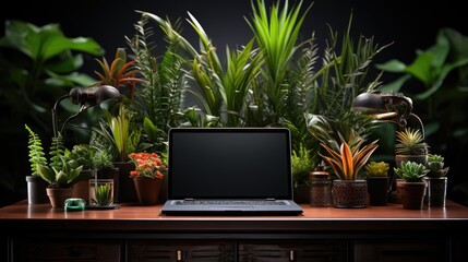 Poster - laptop in a garden