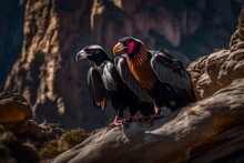Pairs Of Red Billed Hornbill Set On Mountain 