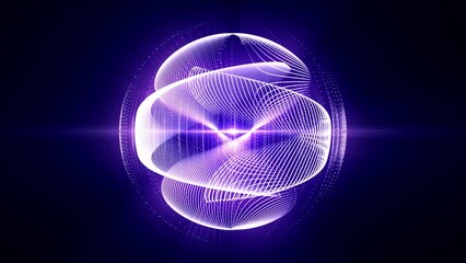 Wall Mural - seamless loop animation of abstract energy sphere made of white curvy lines and particles with blue 