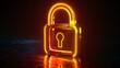 Orange and yellow neon light lock icon. Vibrant colored technology symbol, isolated on a black background.