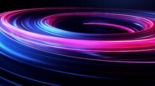 An Abstract Interpretation Of Light Speed As A Concentric Circle Of Glowing Azure And Magenta Lines On A Black Void