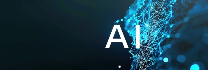 Aufkleber - Neon AI word over cyber network pattern, blue luminous background, tech innovation