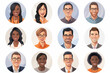 © Richard - Buyer Personas People faces avatars vector collection - Set of various diverse character heads in round frames. Flat design illustrations with white background