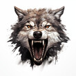 Head of a Wolf with Mouth Open Showing Teeth Roaring and Howling No Background