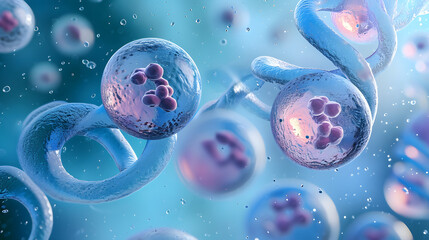 Wall Mural - 3d rendering of Human cell or Embryonic stem cell microscope background.