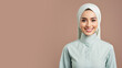 Malay woman in hotel staff uniform smile isolated on pastel background