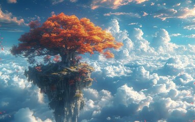 Wall Mural - Landscape with sun and clouds.
