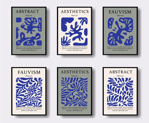 Poster - Abstract floral posters with hand drawn elements in infantile  contemporary style. Vector naive art print.