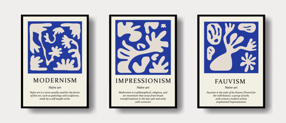 Poster - Abstract floral posters with hand drawn elements in infantile  contemporary style. Vector naive art print.