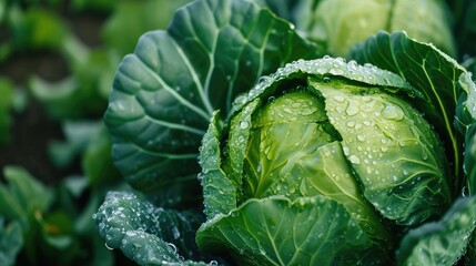 Wall Mural -  Fresh green cabbage in the garden