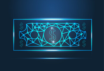 Poster - Abstract image of a dollar in the form of dots and lines, triangles, broken glass. Business vector