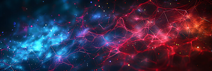 Wall Mural - Abstract banner in blue red color as ai intelegence and neuronal red, computing and neural network.