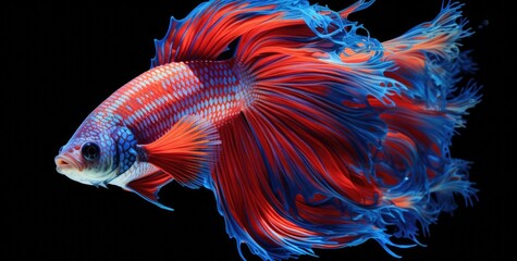 a beautiful red and blue siam betta fish swimming underwater