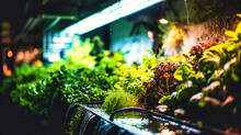 Greenhouse Vegetable Cultivation: A Vibrant Scene Inside A Greenhouse With Rows Of Vegetables And Plants