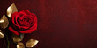 Red rose. Concept for marketing banner, wedding greeting card, social media, Valentines Day, engagement, love message, celebration, beauty and fashion.