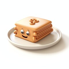 Wall Mural - nice 3D clay icon of pastitsio on plate on a white background, with a soft shadow falling behind