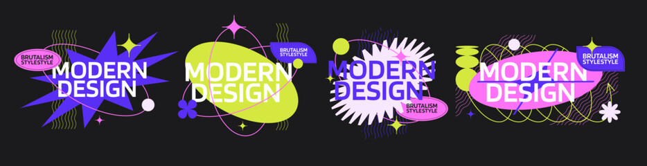Poster - Trendy brutalism style banner frames heading. Modern minimalist y2k neon graphic. simple figures and abstract graphic aesthetic retrofuturism 90s vector illustration sale or social media post design 