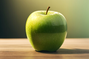 Fresh green apple on a wooden table