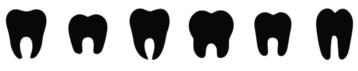 Wall Mural - Tooth icons set. Tooth shape symbol. Vector illustration. Black icon of tooth isolated