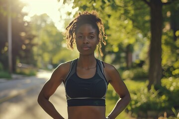 Wall Mural - young black woman wearing sport clothes outdoors