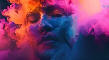 Portrait Of A Person In A Colors Explosion, Colorful Smoke, Creative Art