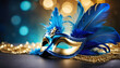 Blue Venetian carnival mask created with generative ai	
